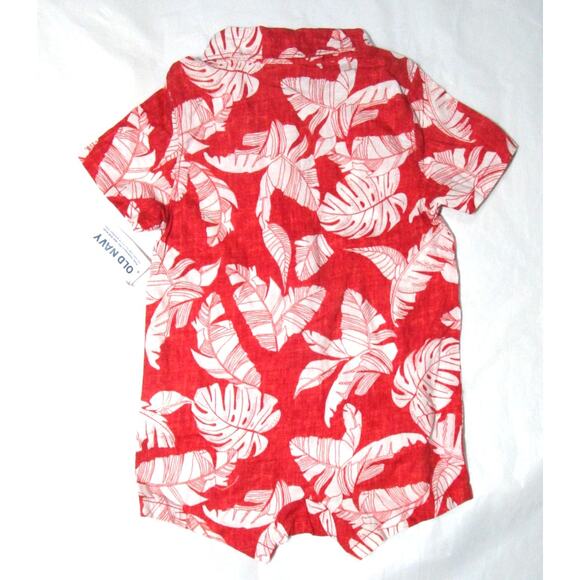 Old Navy Infant Boy Linen Blend Shirt Size 6–12M Red with White Tropical Leaves - Picture 3 of 5